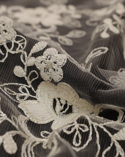FLORAL EMBROIDERY POLYESTER NET DESIGNER FABRIC (WIDTH 52 INCHES)