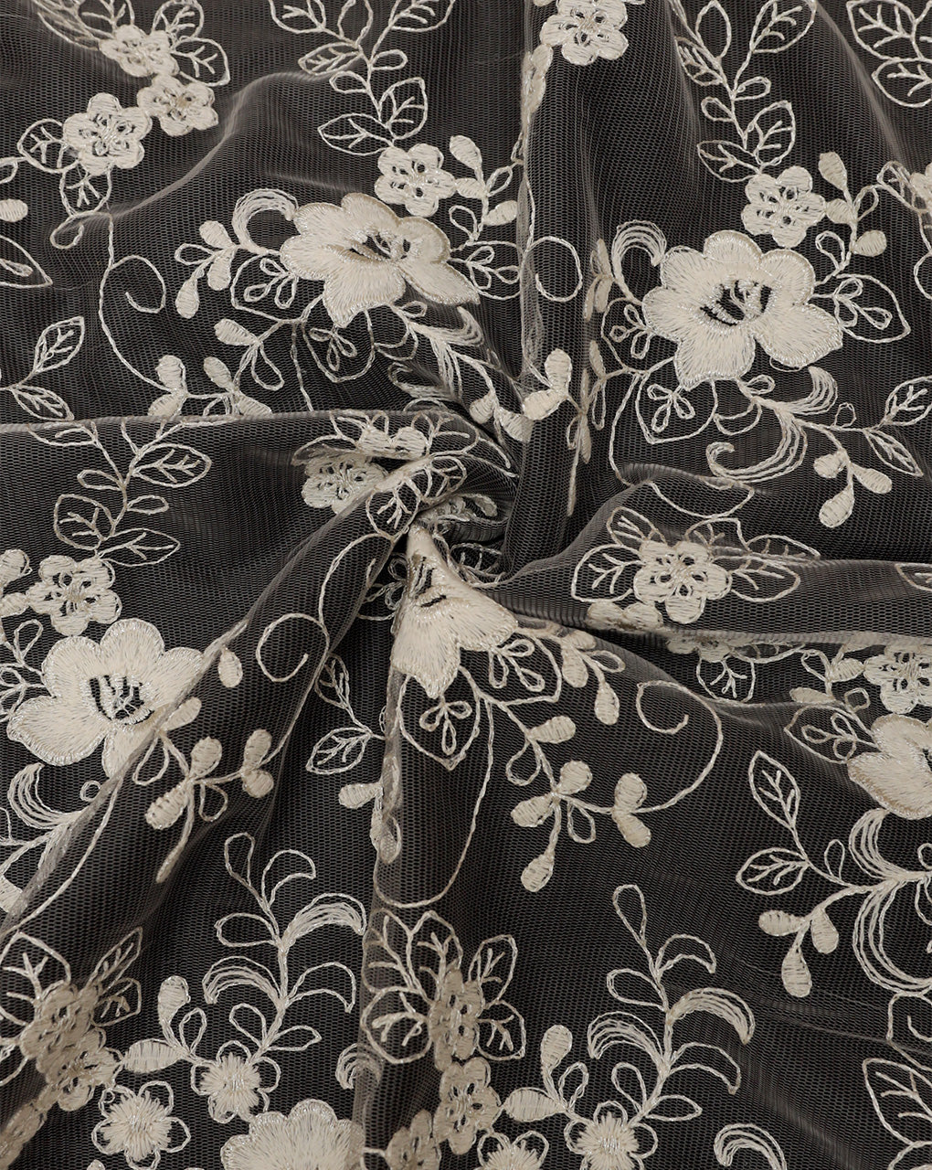 FLORAL EMBROIDERY POLYESTER NET DESIGNER FABRIC (WIDTH 52 INCHES)