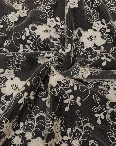 FLORAL EMBROIDERY POLYESTER NET DESIGNER FABRIC (WIDTH 52 INCHES)
