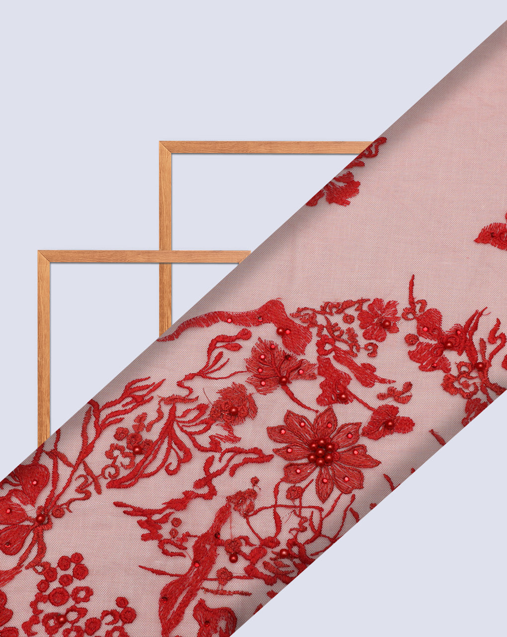 RED FLORAL EMBROIDERY POLYESTER NET DESIGNER FABRIC (WIDTH 56 INCHES)