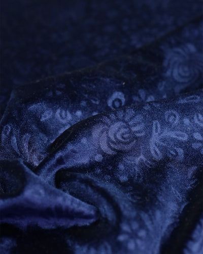 NAVY BLUE EMBOSSED VELVET FABRIC ( WIDTH 58 INCHES )