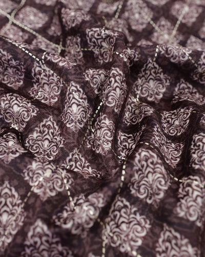 BROWN ABSTRACT DESIGN PRINTED VELVET FABRIC ( WIDTH 58 INCHES )