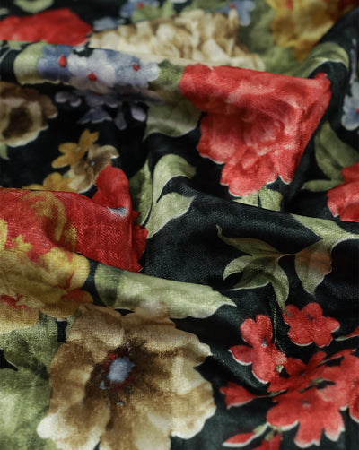 MULTICOLOR FLORAL DESIGN PRINTED VELVET FABRIC ( WIDTH 58 INCHES )