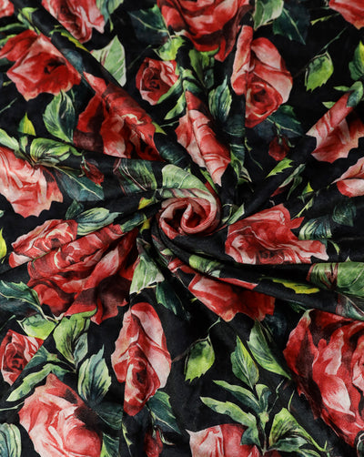 MULTICOLOR FLORAL DESIGN PRINTED VELVET FABRIC ( WIDTH 58 INCHES )