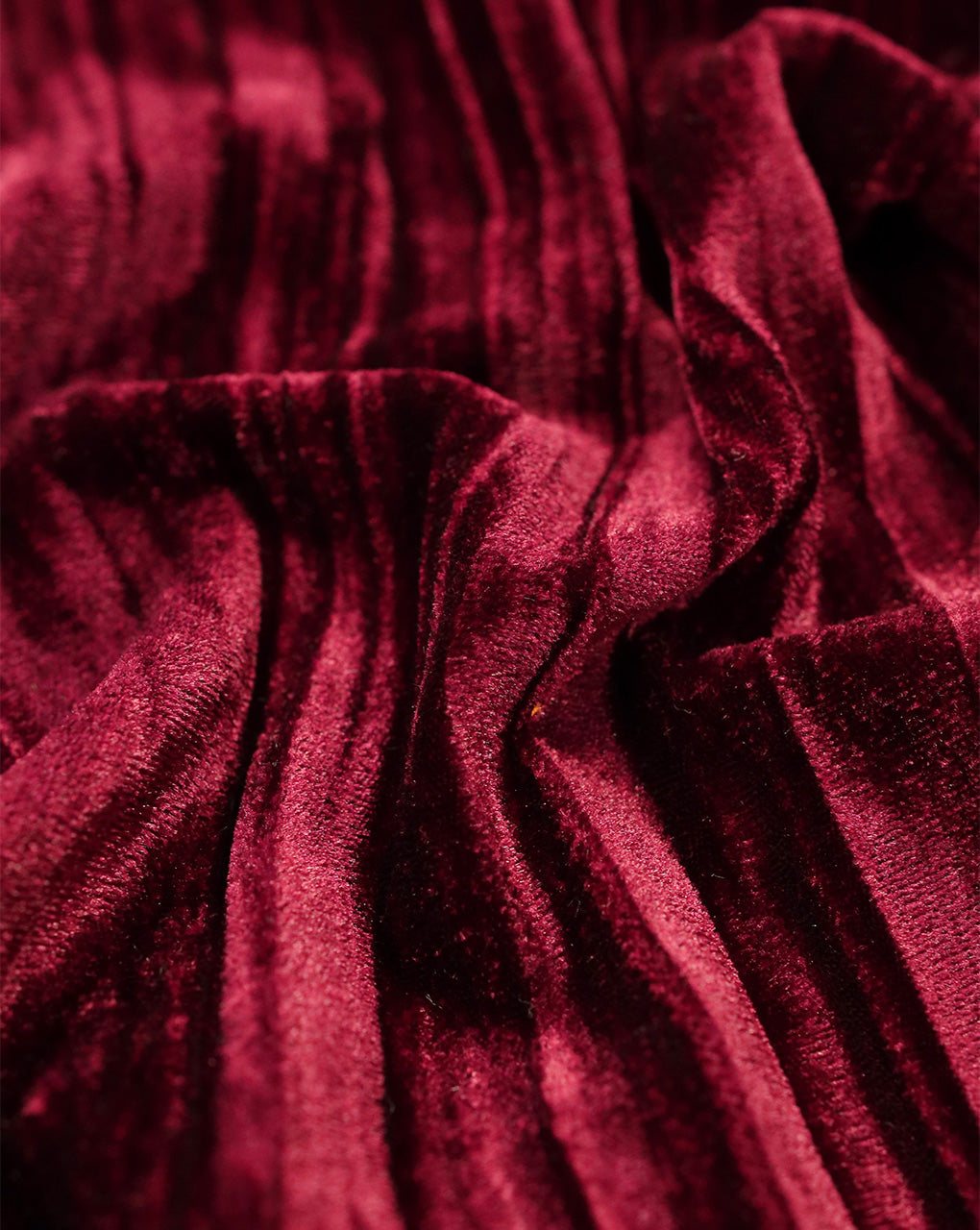 DARK MAROON PLEATED POLYESTER VELVET FABRIC ( WIDTH 44 INCHES )