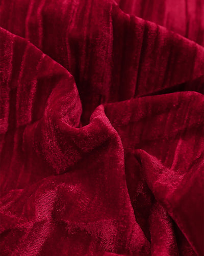 DARK RED PLEATED POLYESTER VELVET FABRIC ( WIDTH 44 INCHES )