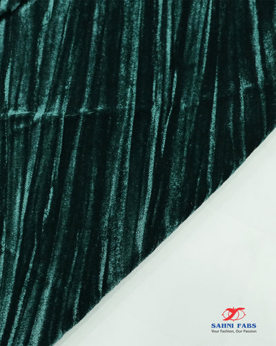 DARK GREEN PLEATED POLYESTER VELVET FABRIC ( WIDTH 44 INCHES )