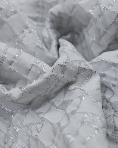 WHITE POLYESTER EMBOSSED JACQUARD FABRIC