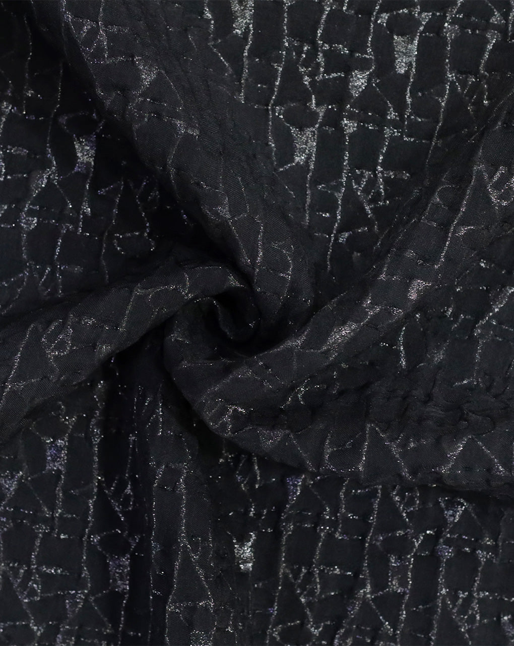 BLACK POLYESTER EMBOSSED JACQUARD FABRIC