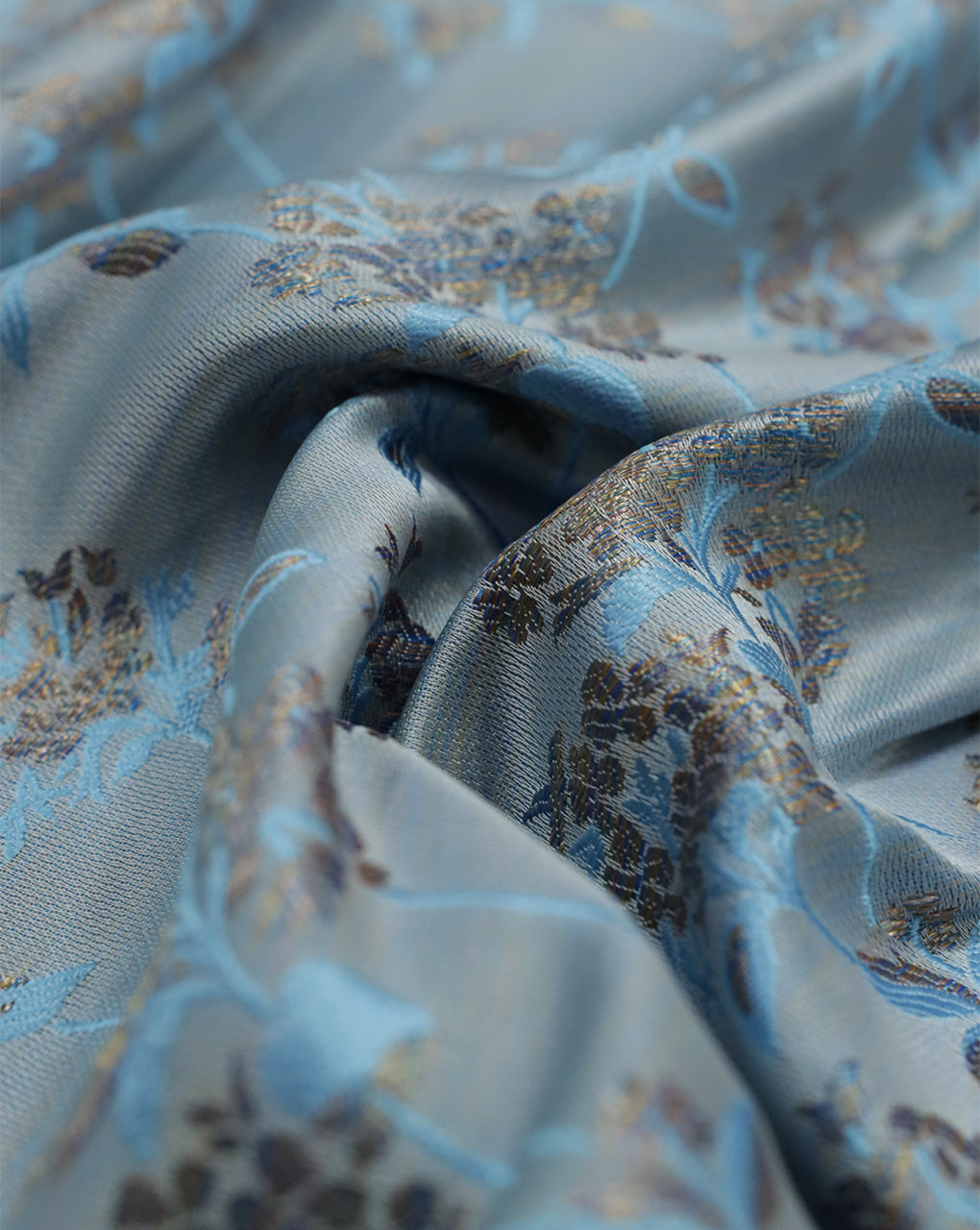 SKY BLUE FLORAL DESIGN POLYESTER JACQUARD FABRIC