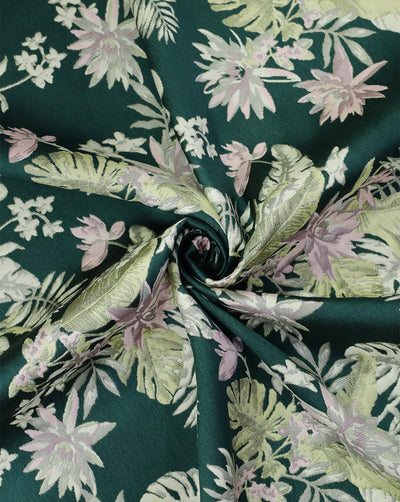 GREEN & MULTICOLOR FLORAL DESIGN POLYESTER JACQUARD FABRIC