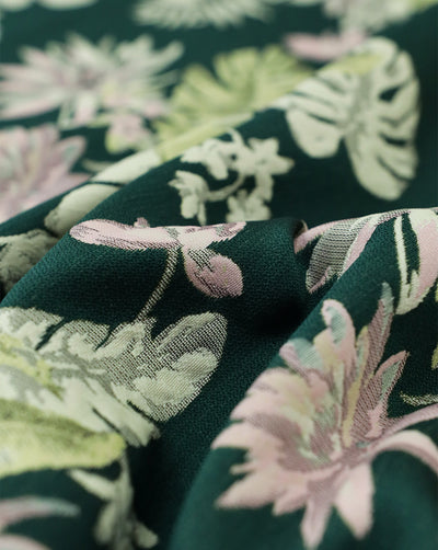 GREEN & MULTICOLOR FLORAL DESIGN POLYESTER JACQUARD FABRIC