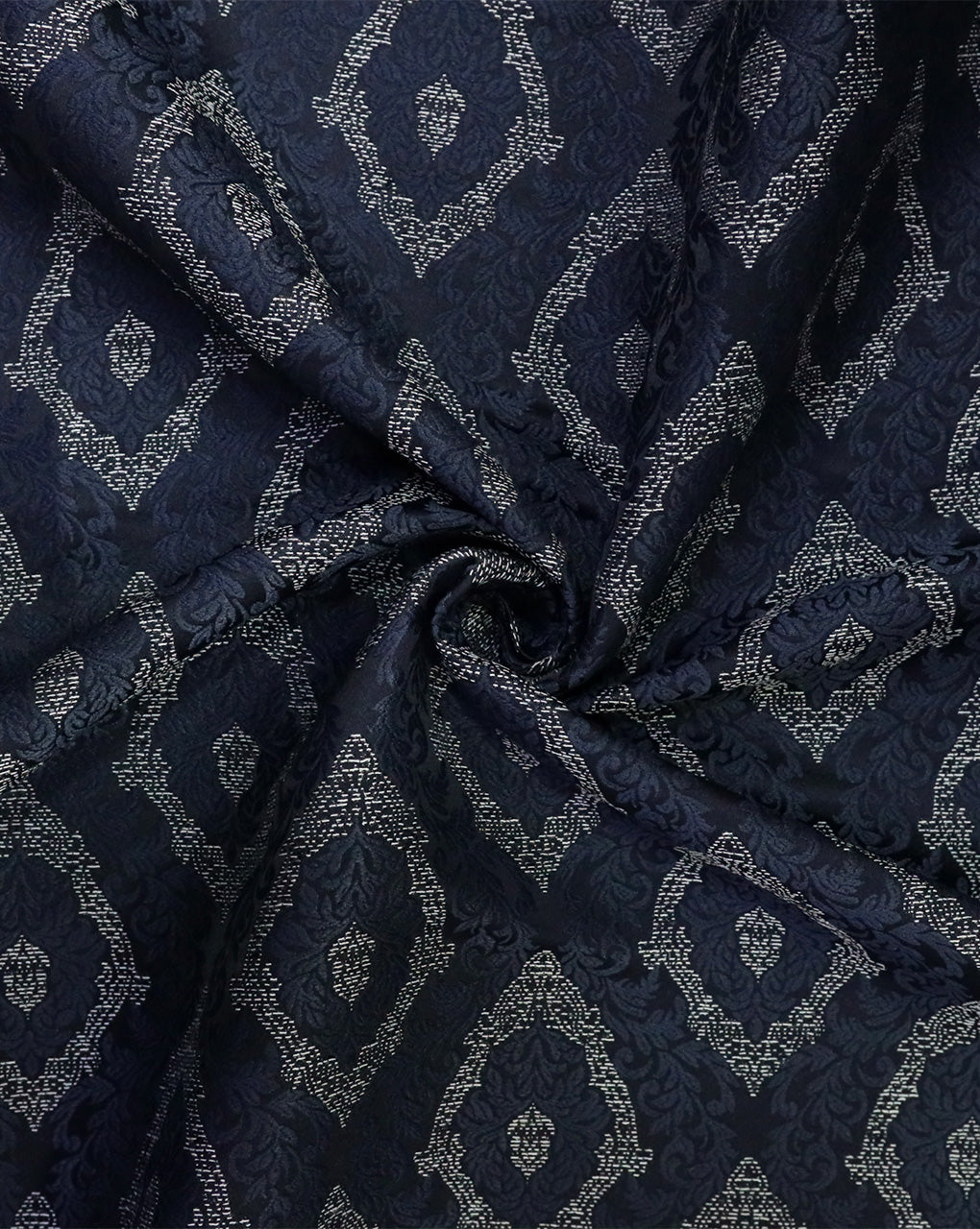 DARK NAVY BLUE ABSTRACT DESIGN POLYESTER JACQUARD FABRIC