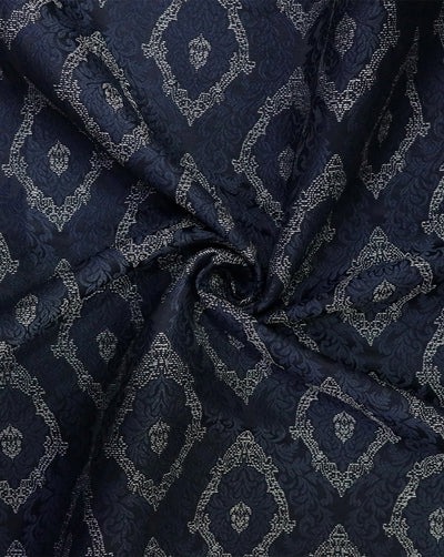 DARK NAVY BLUE ABSTRACT DESIGN POLYESTER JACQUARD FABRIC