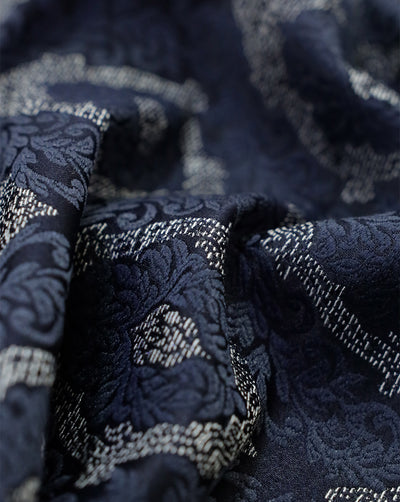 DARK NAVY BLUE ABSTRACT DESIGN POLYESTER JACQUARD FABRIC