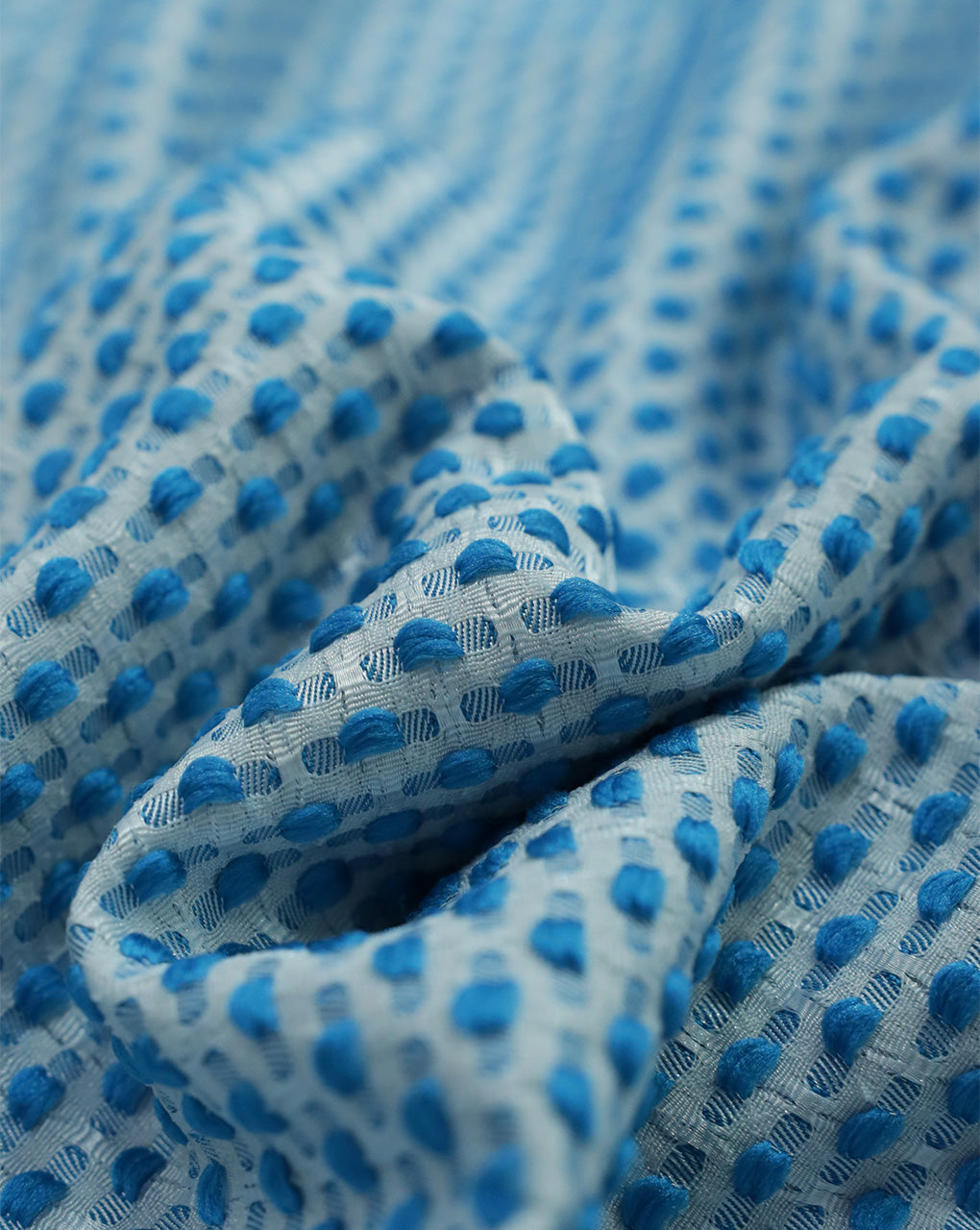 WHITE & BLUE DOTS DESIGN POLYESTER JACQUARD FABRIC