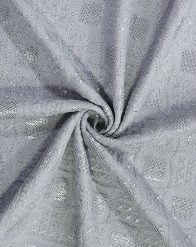 GREY ABSTRACT DESIGN LINEN EMBROIDERY FABRIC