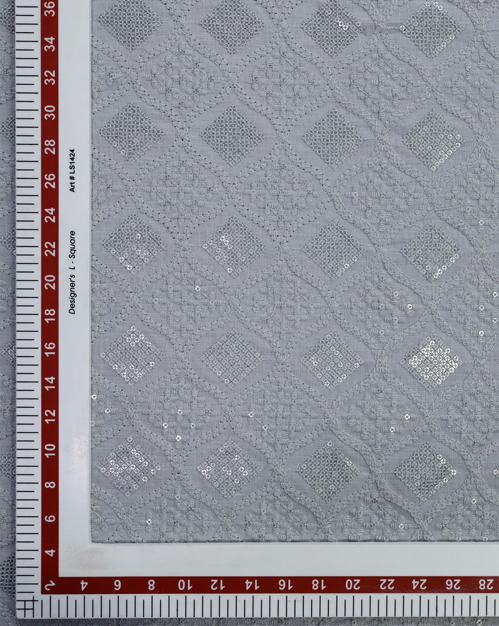 GREY ABSTRACT DESIGN LINEN EMBROIDERY FABRIC