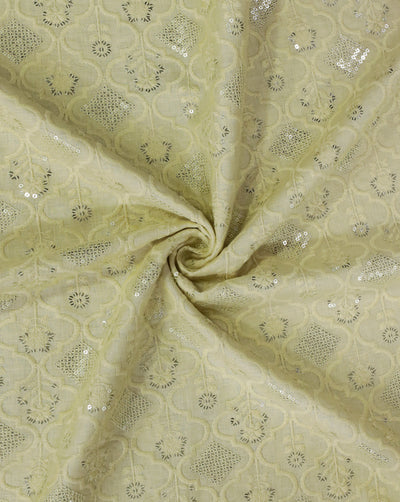 CREAM COLOR FLORAL DESIGN LINEN EMBROIDERY FABRIC