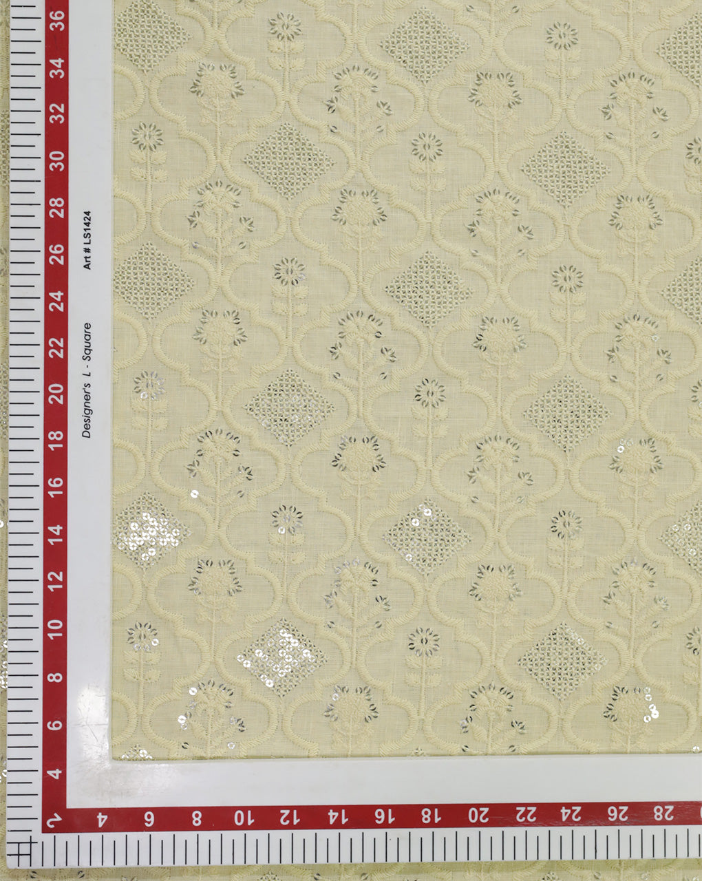 CREAM COLOR FLORAL DESIGN LINEN EMBROIDERY FABRIC