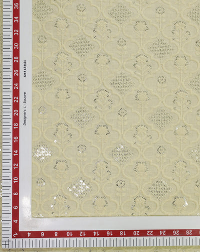 CREAM COLOR FLORAL DESIGN LINEN EMBROIDERY FABRIC