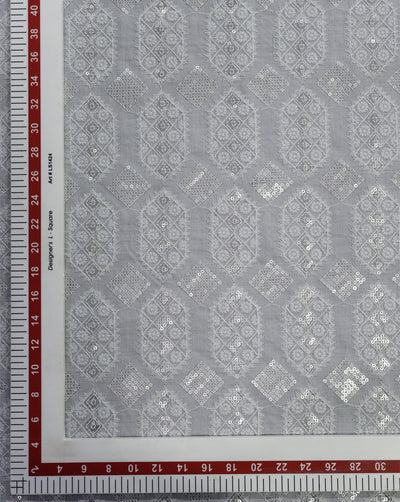 GREY COLOR ABSTRACT DESIGN LINEN EMBROIDERY FABRIC