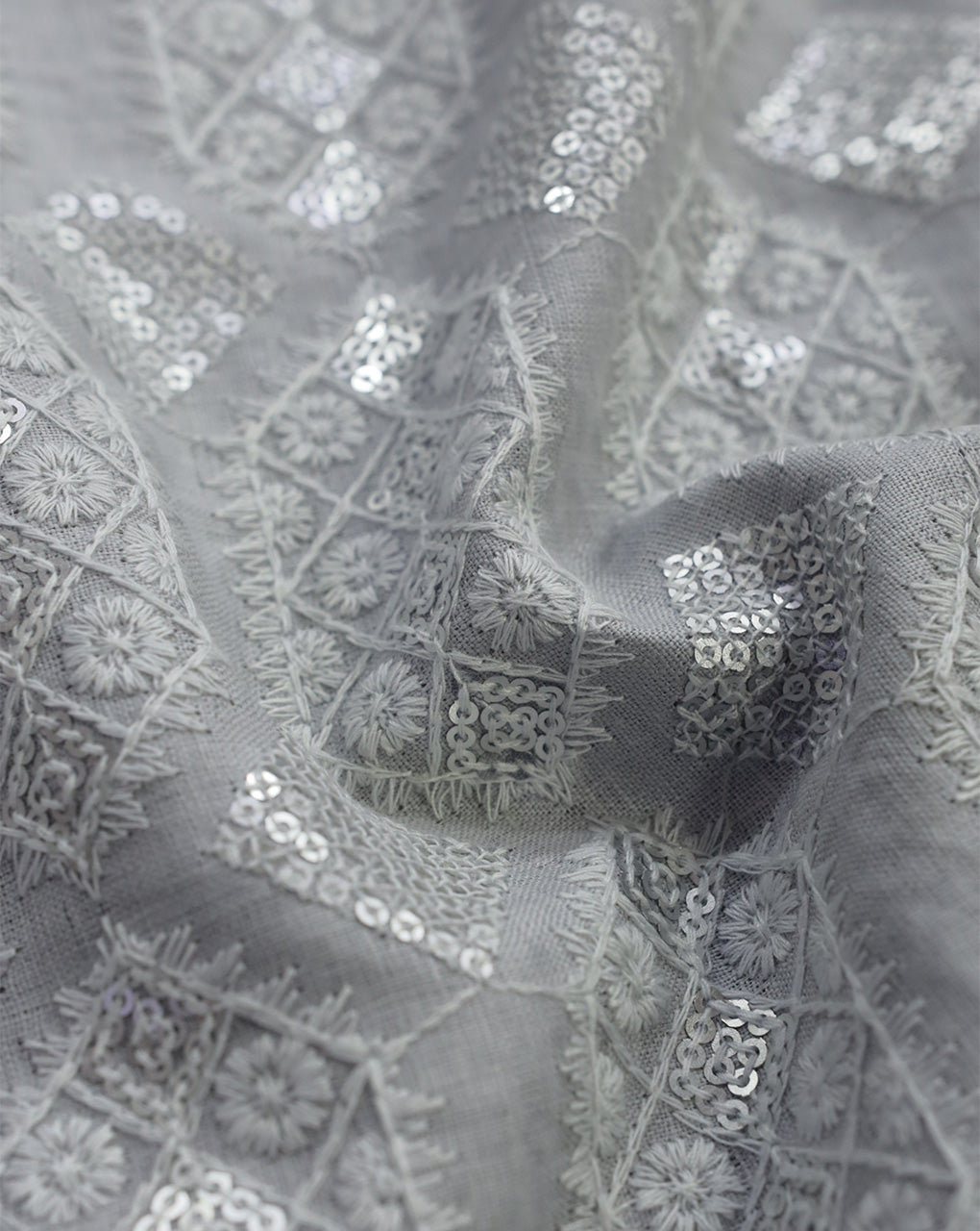 GREY COLOR ABSTRACT DESIGN LINEN EMBROIDERY FABRIC