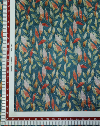 MULTICOLOR LEAFS DESIGN POLYESTER DUPION PRINTED FABRIC