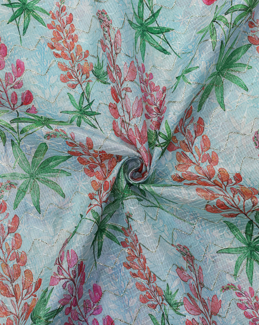 MULTICOLOR LEAFS DESIGN POLYESTER DUPION PRINTED FABRIC