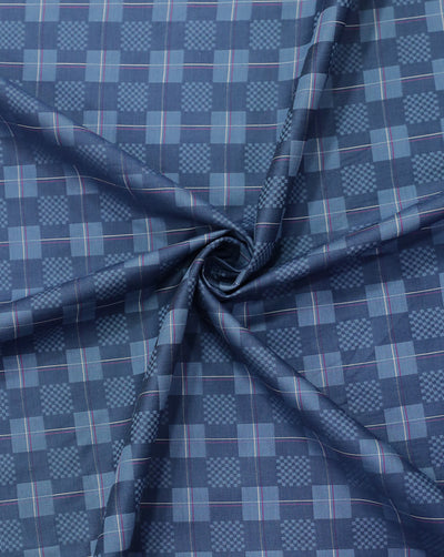 NAVY BLUE CHECKS DESIGN GIZA COTTON FABRIC (WIDTH - 58 INCHES)