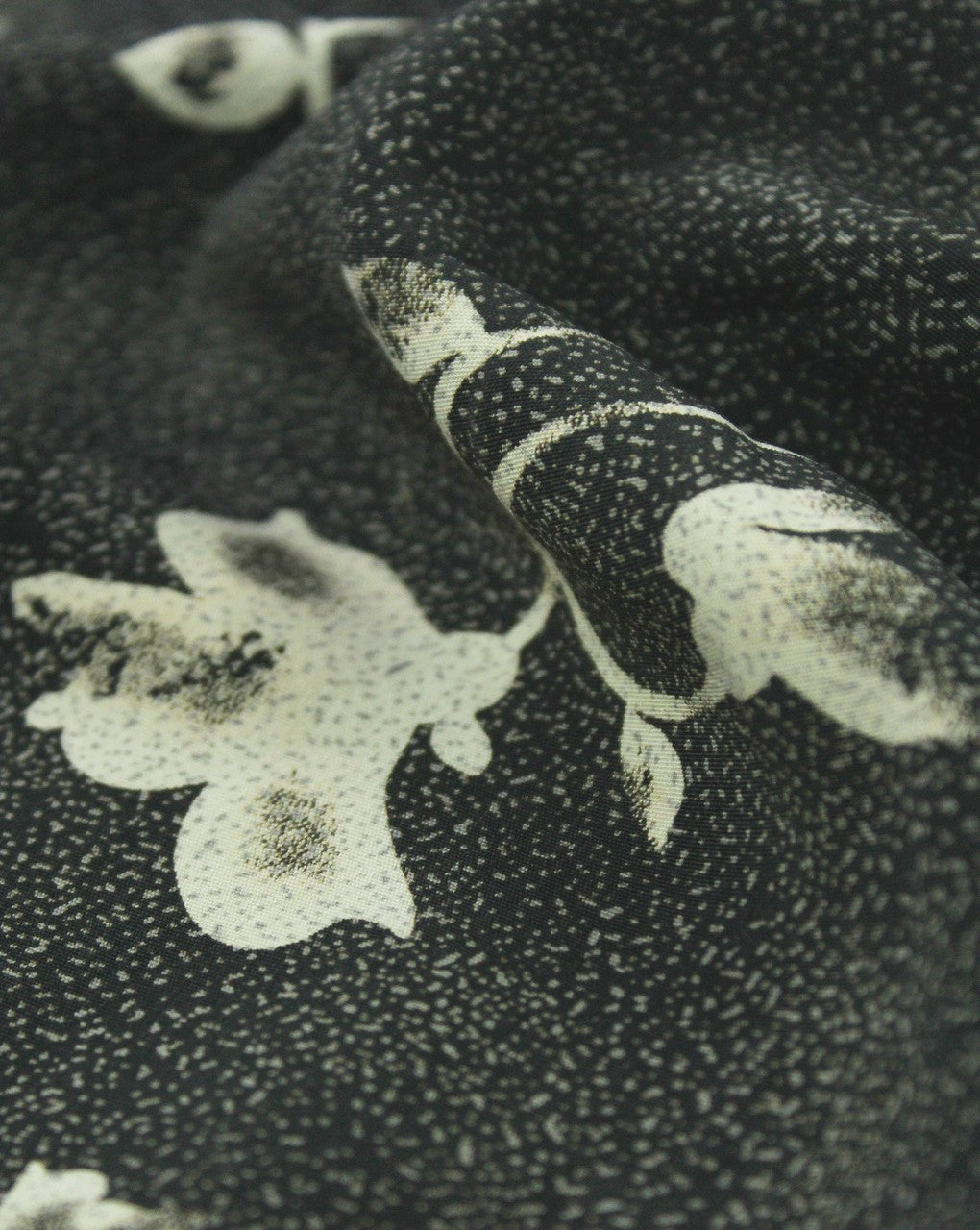 Black And Cream Floral Print Polyester Crepe Fabric