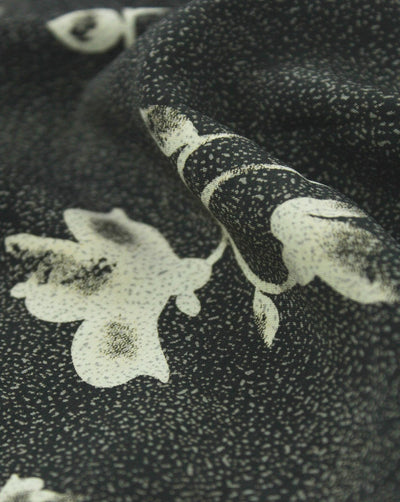 Black And Cream Floral Print Polyester Crepe Fabric