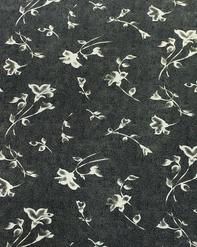 Black And Cream Floral Print Polyester Crepe Fabric