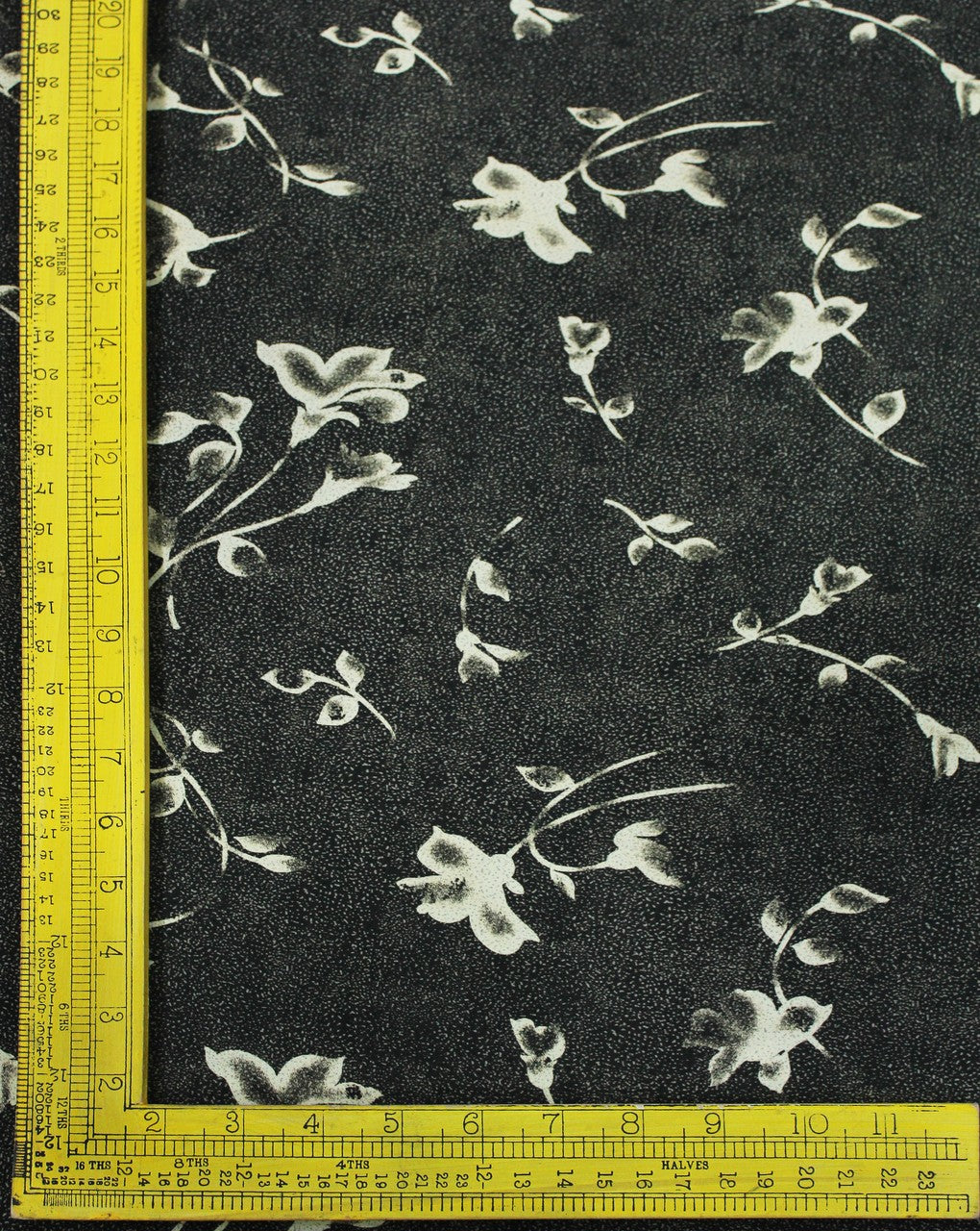 Black And Cream Floral Print Polyester Crepe Fabric