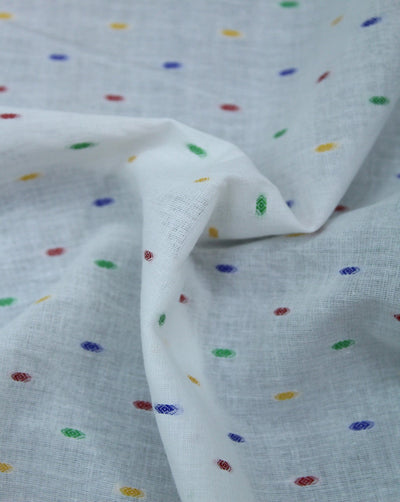 White Multicolor Dot Cotton Dobby Fabric