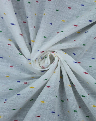 White Multicolor Dot Cotton Dobby Fabric