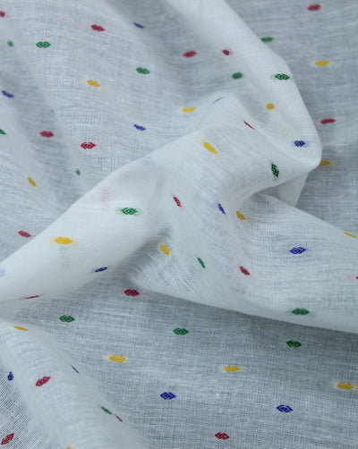 White Multicolor Dot Cotton Dobby Fabric