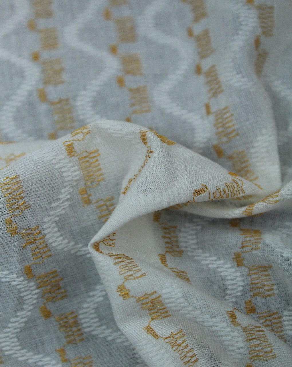 White Golden Dot Cotton Dobby Fabric