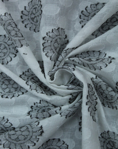 White Black Flower Design Cotton Dobby Fabric