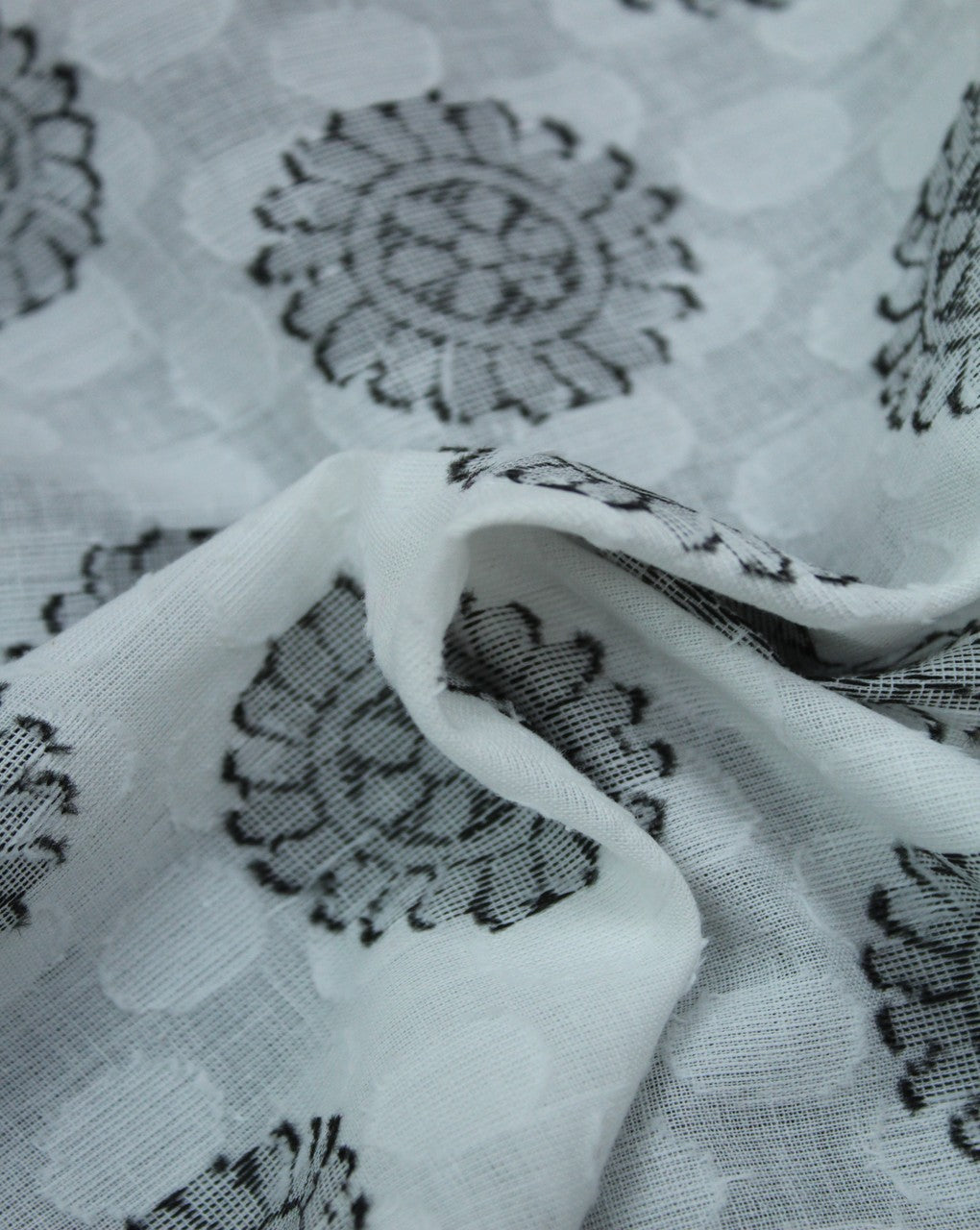 White Black Flower Design Cotton Dobby Fabric