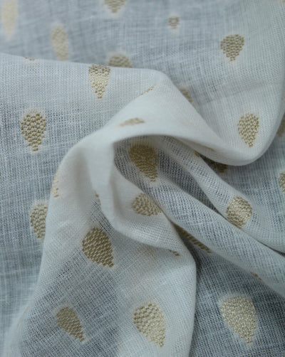 White Golden Drop Design Cotton Dobby Fabric