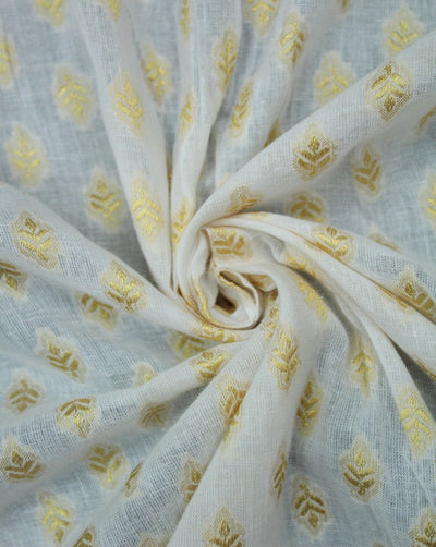 White Golden Booti Design Cotton Dobby Fabric