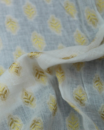 White Golden Booti Design Cotton Dobby Fabric