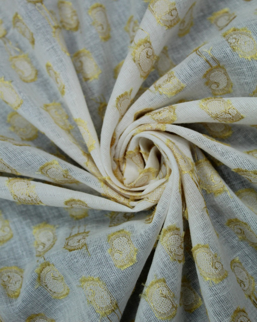 White Golden Paisley Design Cotton Dobby Fabric