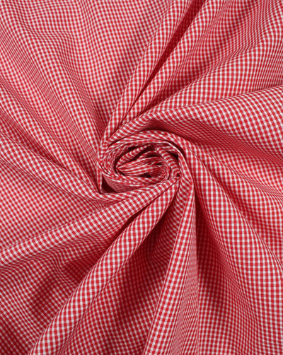 White And Red Checks Cotton Cambric Fabric