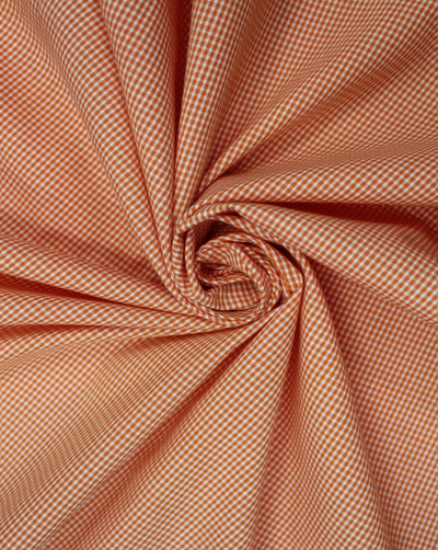 White And Orange Checks Cotton Cambric Fabric
