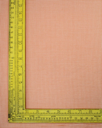 White And Orange Checks Cotton Cambric Fabric