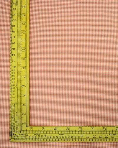 White And Orange Checks Cotton Cambric Fabric