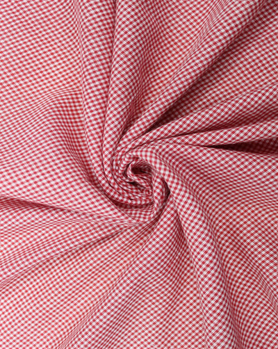 White And Red Mini Checks Cotton Cambric Fabric