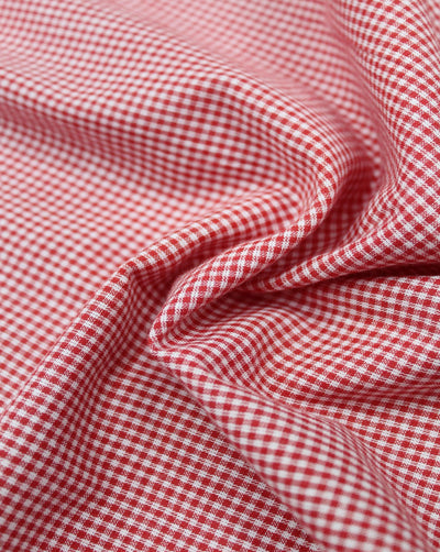 White And Red Mini Checks Cotton Cambric Fabric